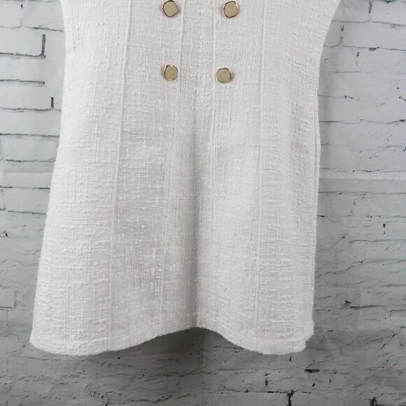 ZARA WHITE TWEED SLEEVELESS PLUNGING NECKLINE 4 BUTTON MINI DRESS SIZE MEDIUM - Picture 7 of 12